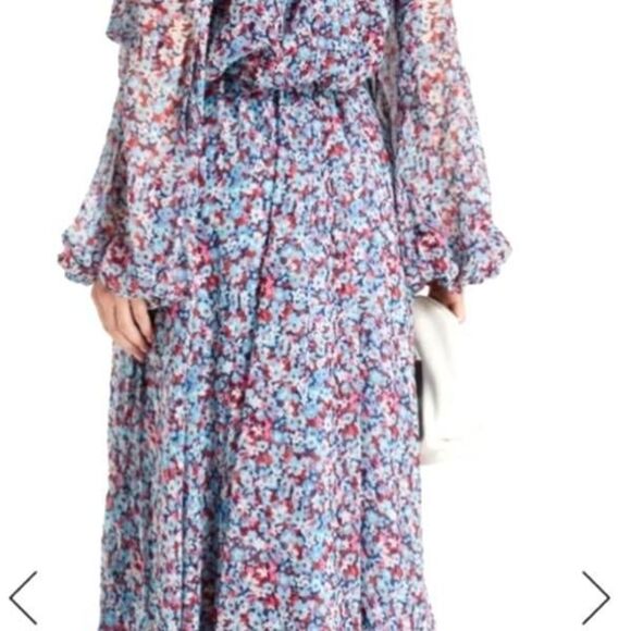 Rotate-Birger Christensen Carly off the shoulder Georgette maxi dress sz 8 - Picture 2 of 6